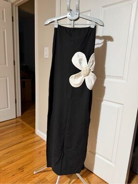 Black Maxi Skirt with White Floral Applique